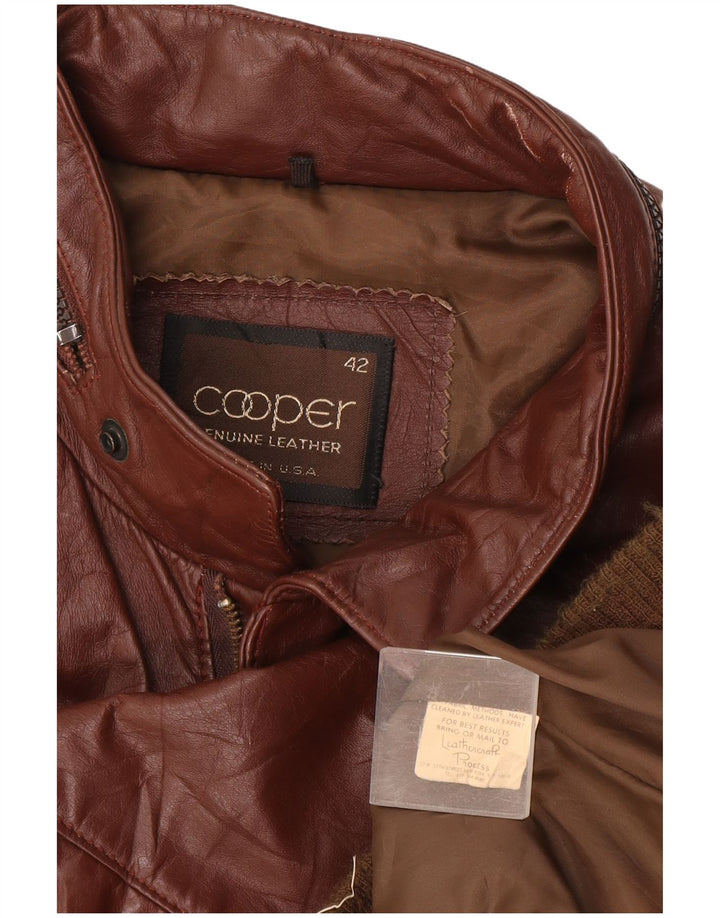 Męska kurtka skórzana z kapturem Cooper UK 42 XL, brązowa skóra