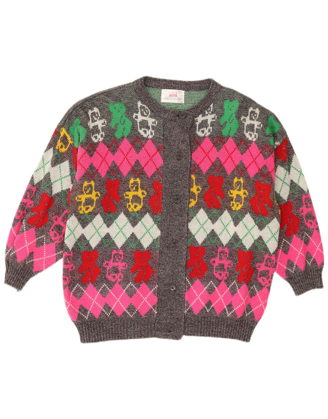 Sweter damski w stylu vintage IT 50/52 XL Wielobarwny wzór argyle/diament
