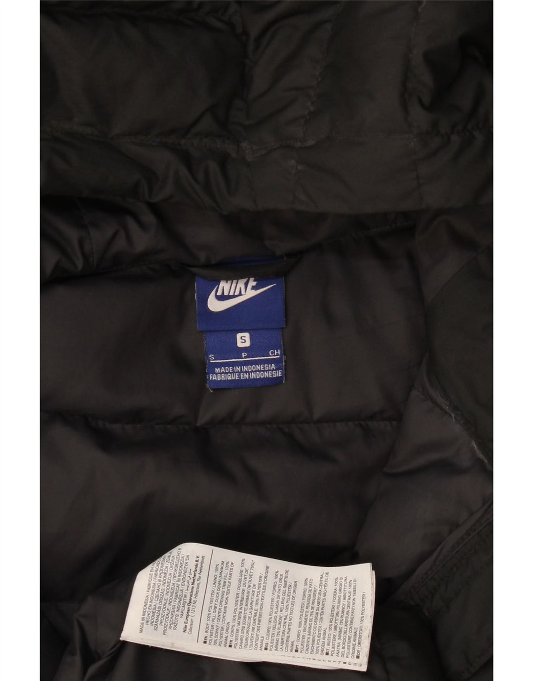 Damski płaszcz z kapturem i wyściełanym kapturem Nike UK 10, mały, czarny poliester