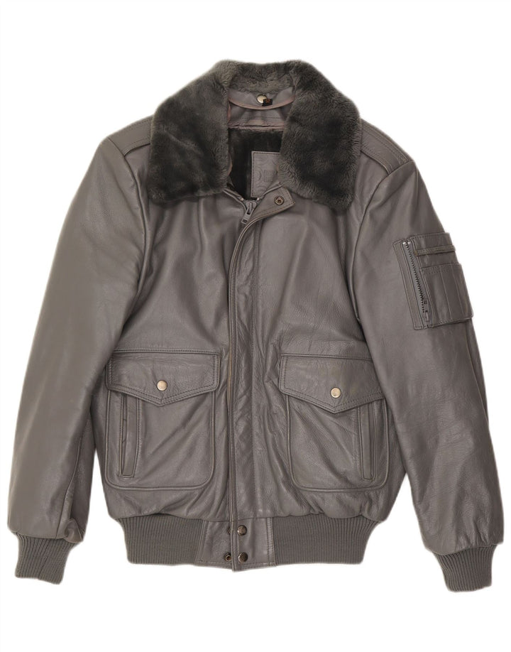 Vintage męska kurtka skórzana bomber EU 52 XL szara skóra
