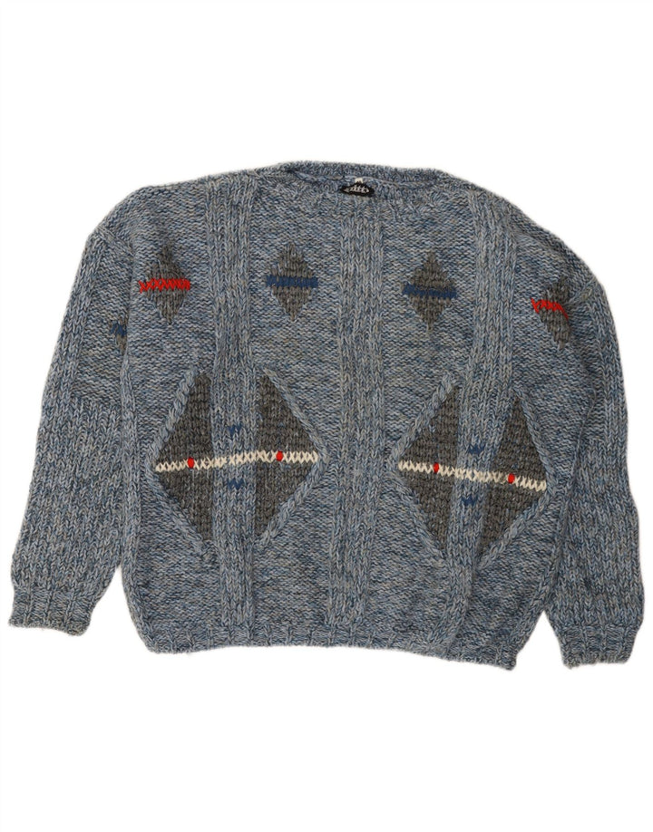 Damski sweter oversize Pitti z dekoltem w łódkę IT 48 XL Niebieski geometryczny