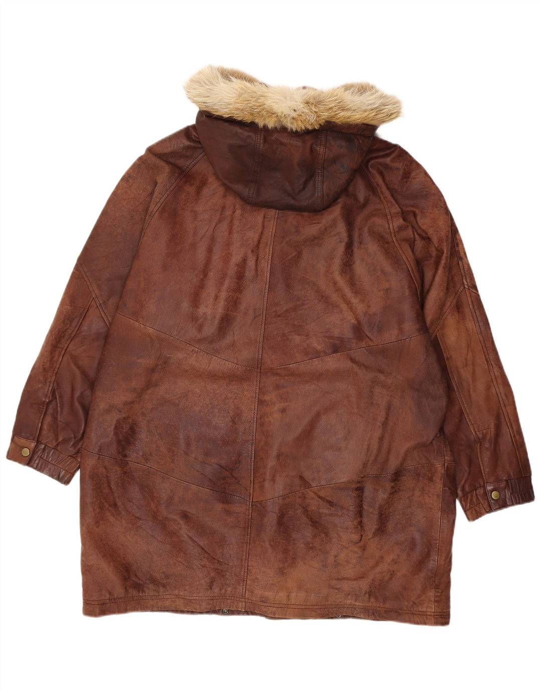 VINTAGE damski płaszcz skórzany z kapturem, oversize, EU 44 XL, brązowa skóra