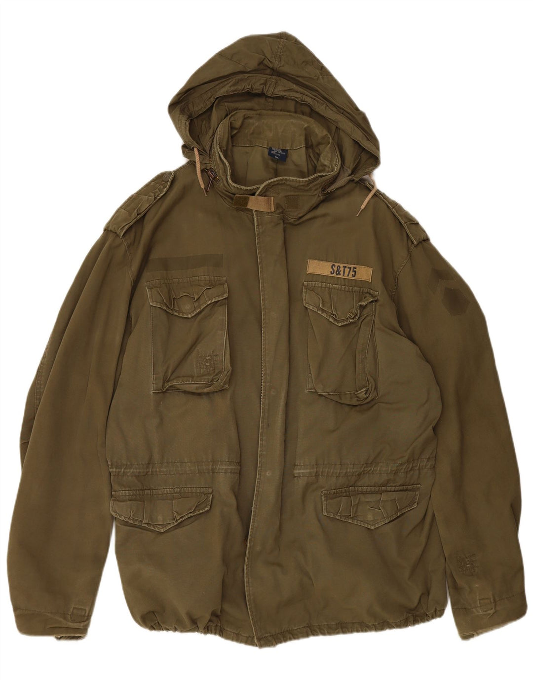 Męska kurtka wojskowa z kapturem VINTAGE UK 44 2XL Khaki, bawełna