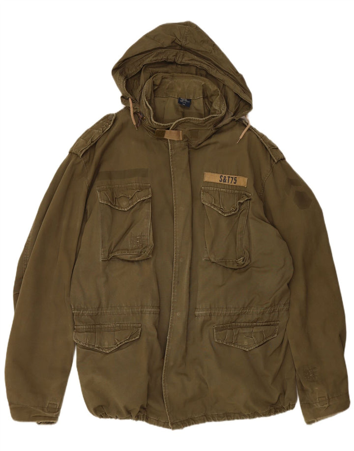 Męska kurtka wojskowa z kapturem VINTAGE UK 44 2XL Khaki, bawełna
