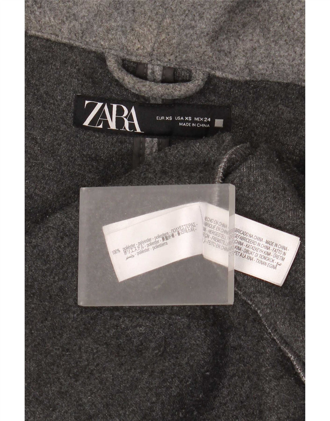 Damski płaszcz oversize z kapturem Zara UK 6 XS, szary poliester