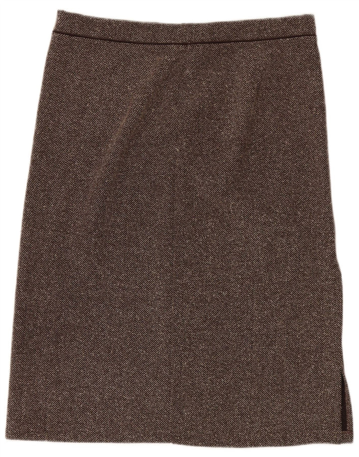 Marks & Spencer Damska spódnica midi UK 18 XL W36 Brązowa, poliester w jodełkę