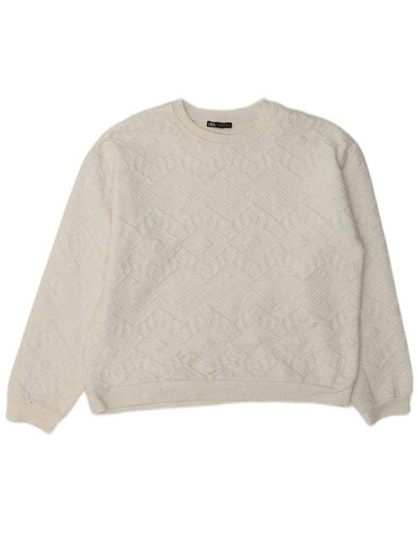 Damski sweter Zara o swobodnym kroju, UK 12, średni biały geometryczny