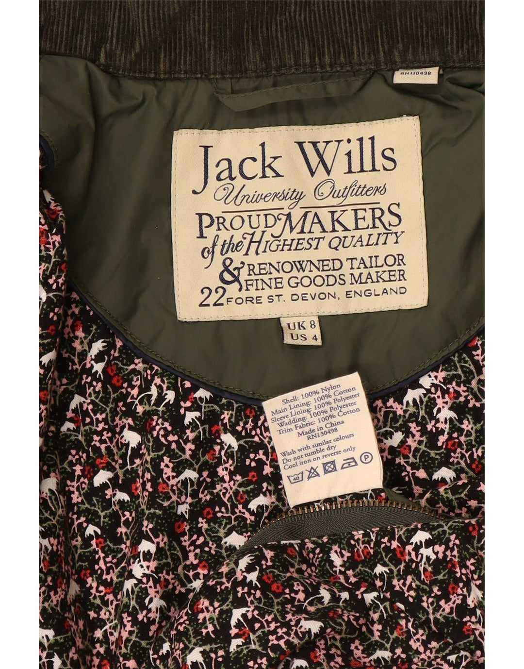 Damska pikowana kurtka JACK WILLS UK 8, mała, nylon w kolorze khaki