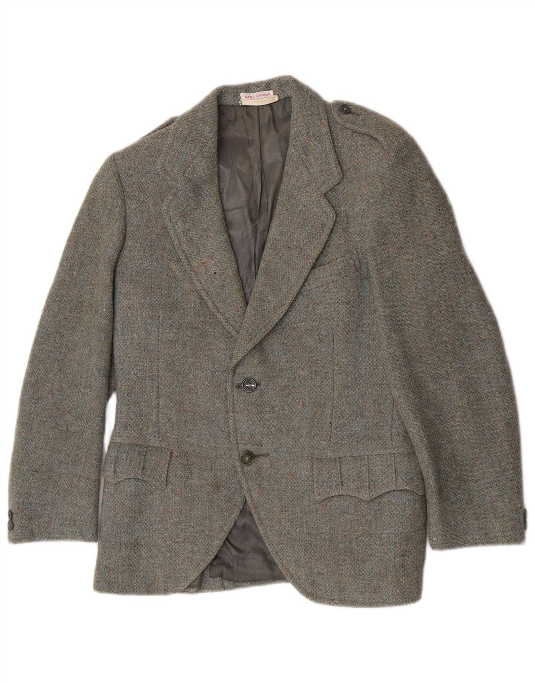 Damska marynarka wojskowa Harris Tweed zapinana na 2 guziki UK 8, mała wełna khaki