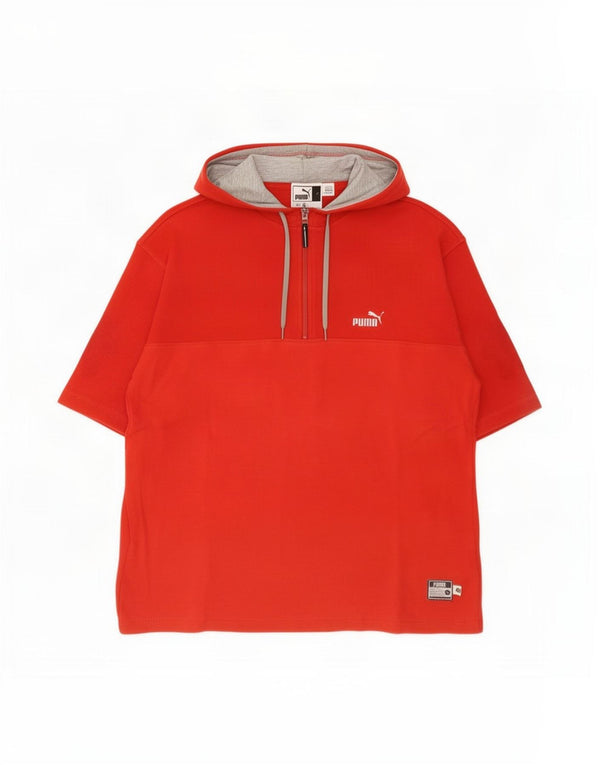 Męski T-shirt Puma z kapturem i zamkiem błyskawicznym, duży, czerwony, bawełniany