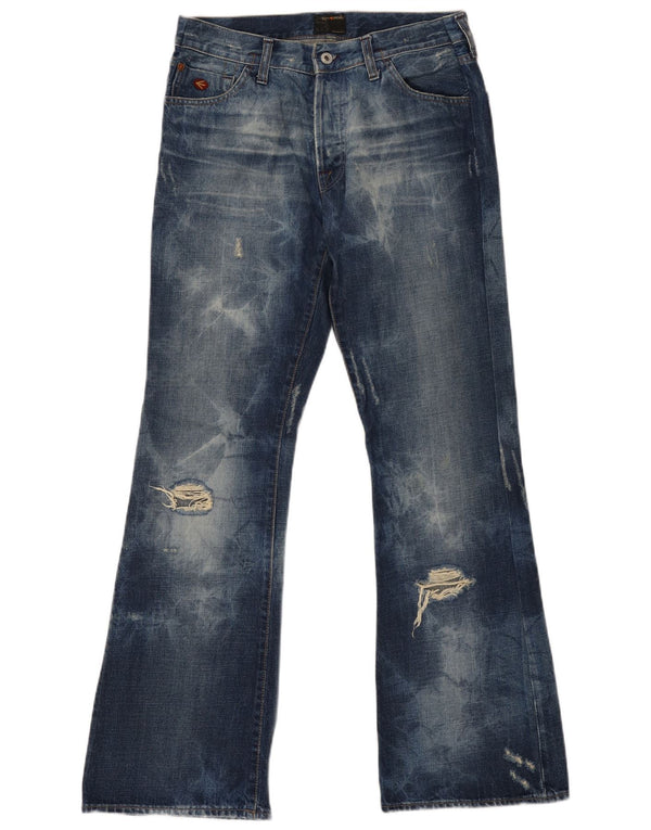 ENERGIE Damskie jeansy rozkloszowane z efektem prania Acid Wash W29 L32 Niebieska bawełna