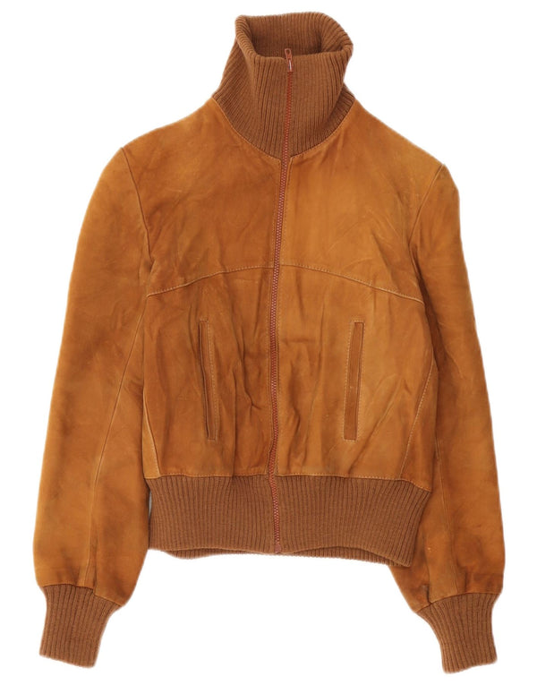 Vintage damska zamszowa kurtka bomber UK 10, mała brązowa