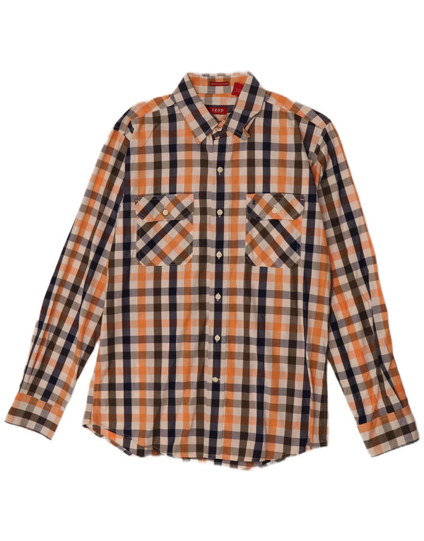 Koszula męska Izod Slim Fit, średnia, pomarańczowa bawełna w kratkę