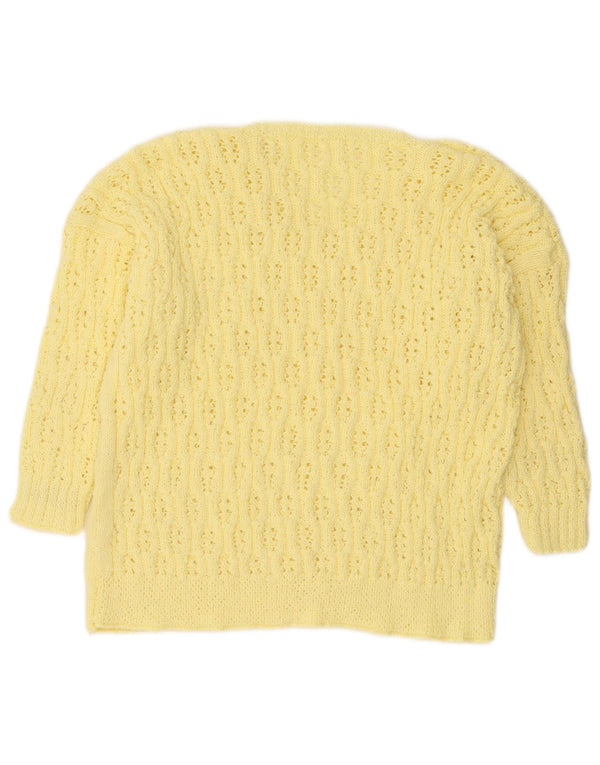 Sweter damski w stylu vintage z rękawem 3/4 i dekoltem w szpic UK 16, duży żółty
