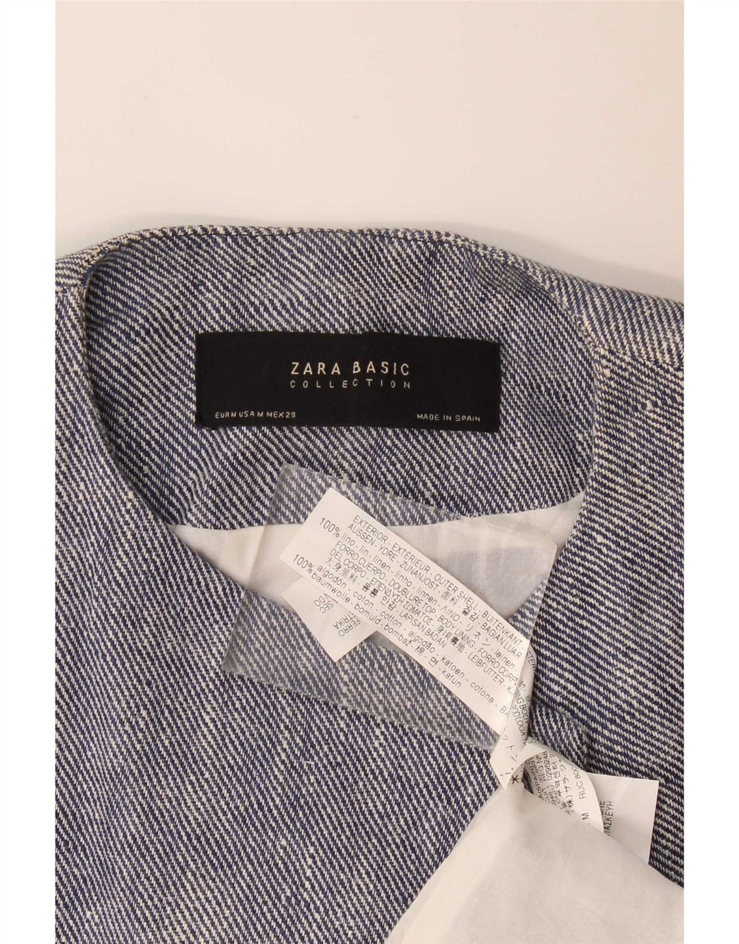 Damska marynarka Zara Longline Open Blazer UK 12 Medium Blue Linen