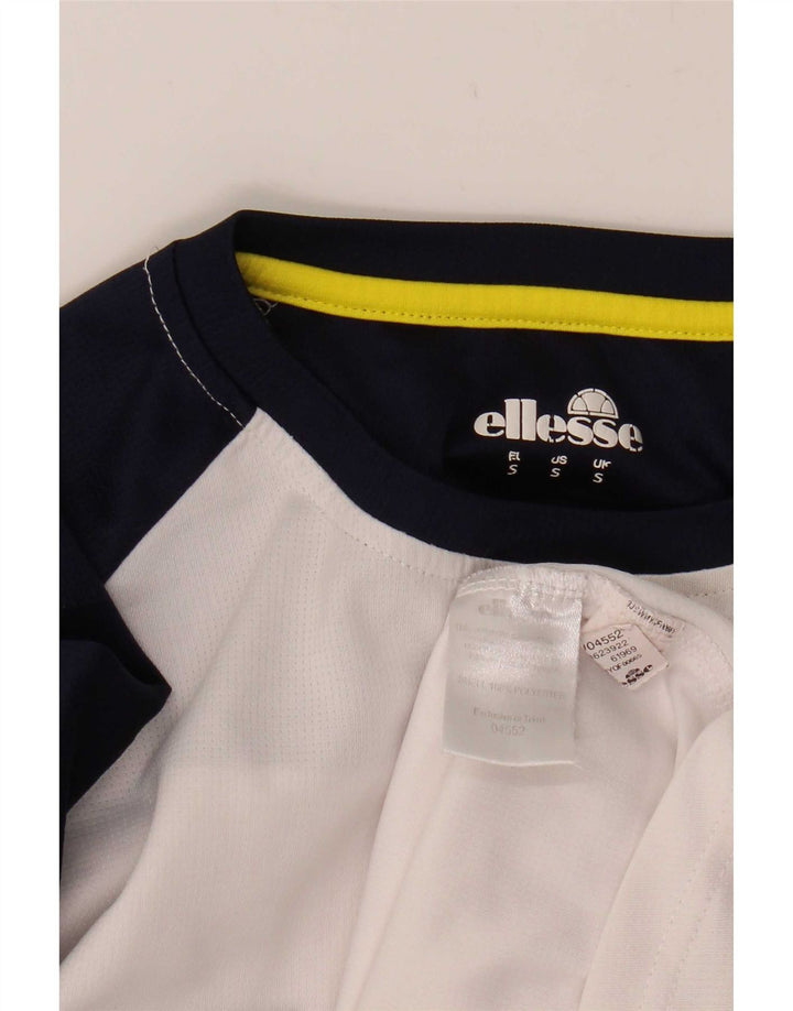 Ellesse Top męski z długim rękawem, mały, biały, z blokami kolorów, poliester