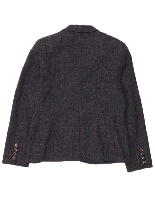 Crew Clothing Damska marynarka zapinana na 2 guziki UK 14, duża, szara, wełniana w prążki