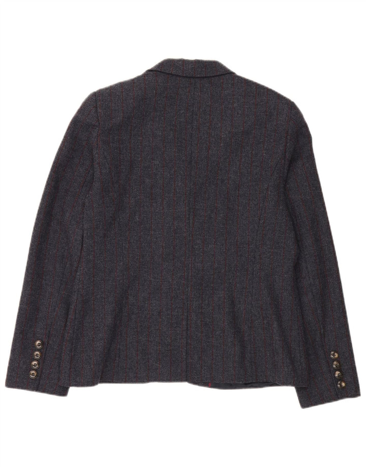 Crew Clothing Damska marynarka zapinana na 2 guziki UK 14, duża, szara, wełniana w prążki