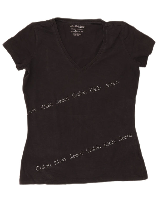 Damski T-shirt z grafiką CALVIN KLEIN JEANS Top UK 12 Średni Czarny