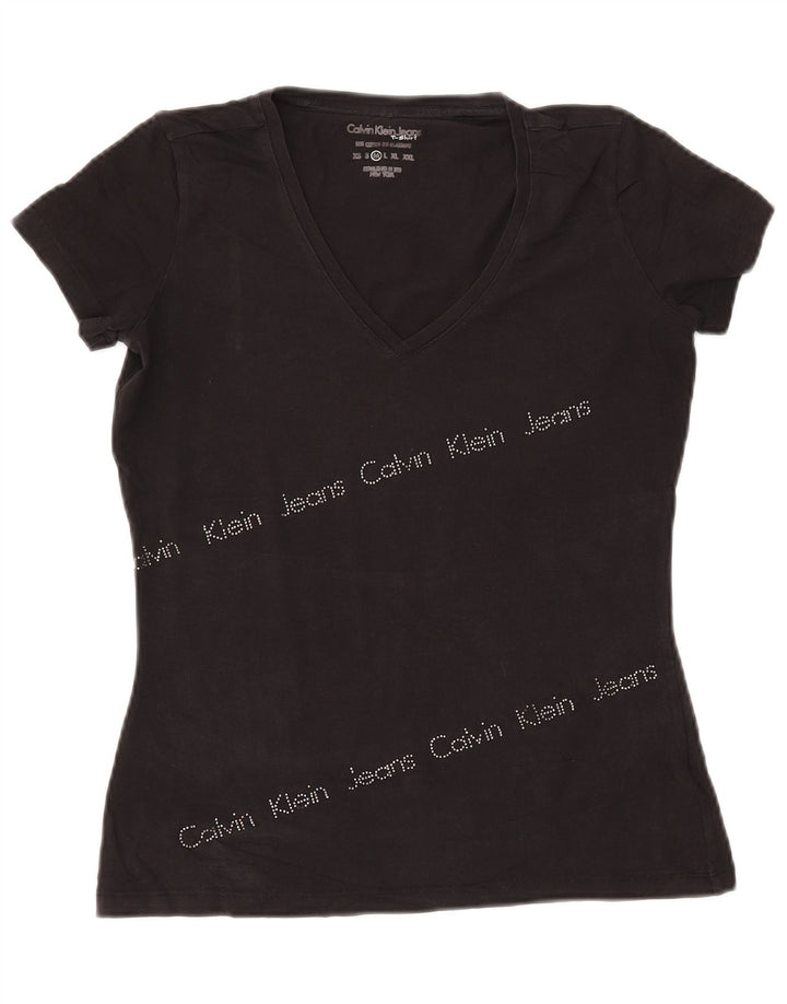 Damski T-shirt z grafiką CALVIN KLEIN JEANS Top UK 12 Średni Czarny