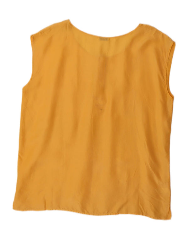 Damska bluzka bez rękawów w stylu vintage, UK 20 2XL, żółty jedwab