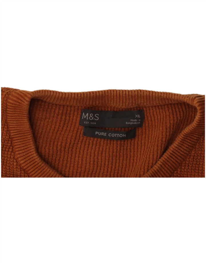 Marks & Spencer Męski sweter z okrągłym dekoltem XL, brązowy, bawełniany