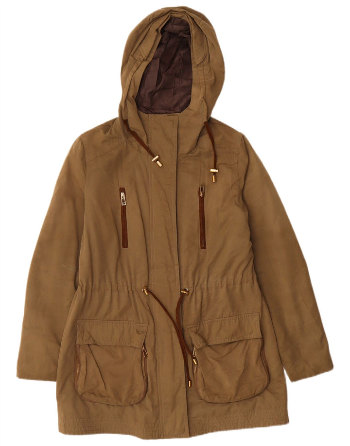 Damska kurtka parka z kapturem Zara UK 14, średni khaki, poliester