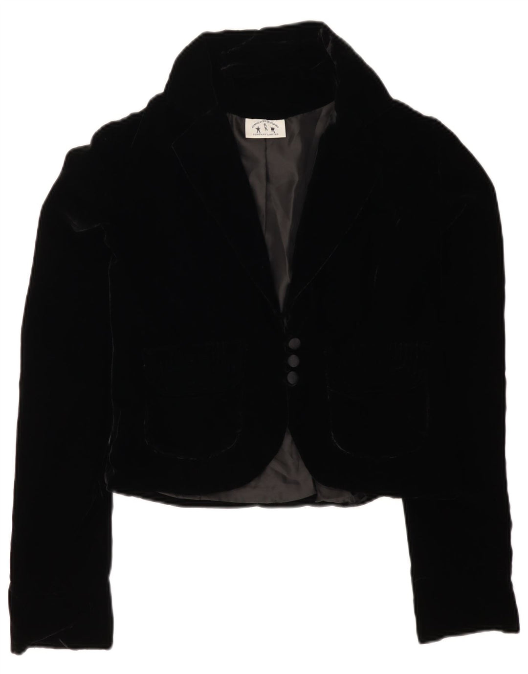 Aksamitna marynarka damska VINTAGE zapinana na 3 guziki UK 12, średnia czarna