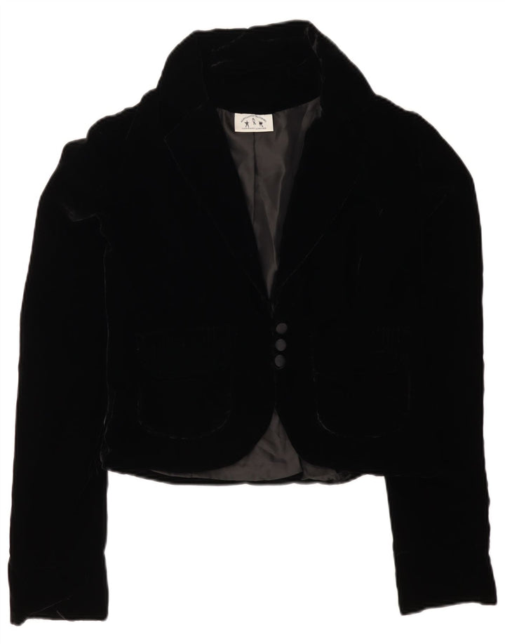 Aksamitna marynarka damska VINTAGE zapinana na 3 guziki UK 12, średnia czarna