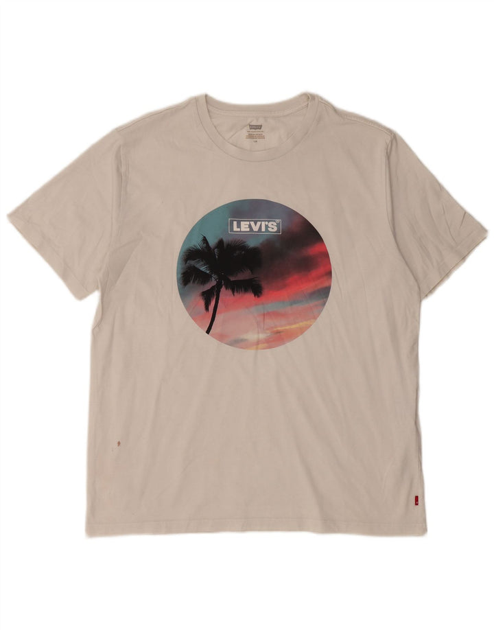 Męski T-shirt z grafiką LEVI'S, duży, bawełniany w kolorze złamanej bieli