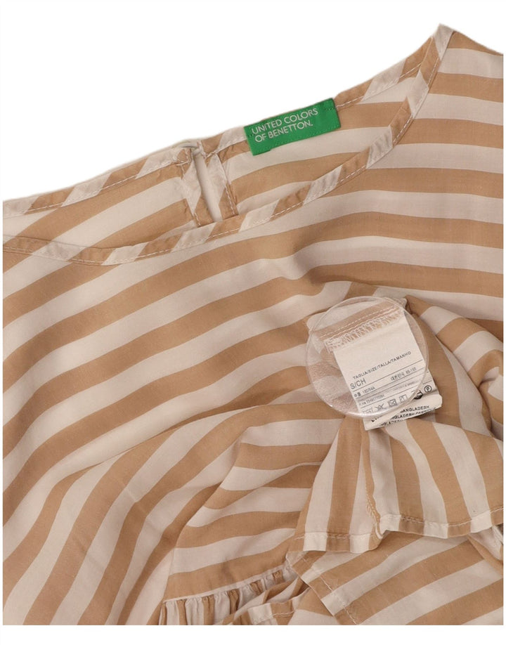 Damska bluzka oversize BENETTON Top UK 10 Small Beżowy Lyocell w prążki