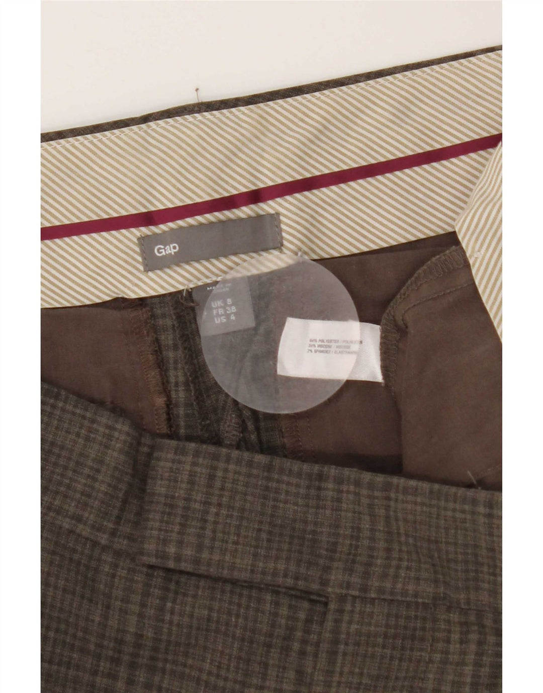 Damskie proste spodnie garniturowe Gap UK 8 Small W30 L27 Szary poliester w kratkę