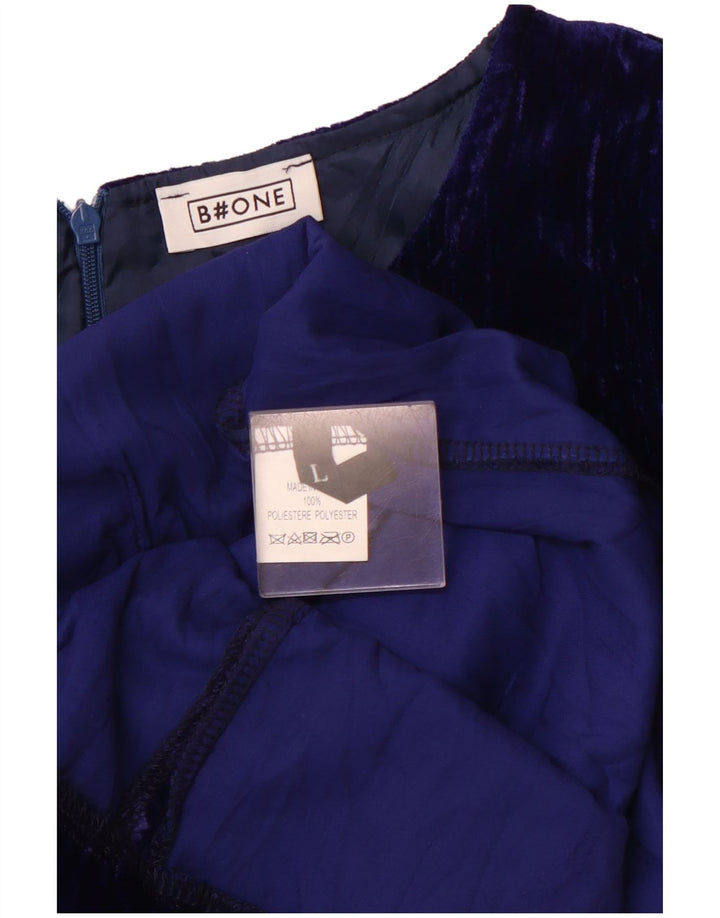B.ONE Damska welurowa sukienka płaszczowa z długim rękawem UK 14, duży niebieski poliester