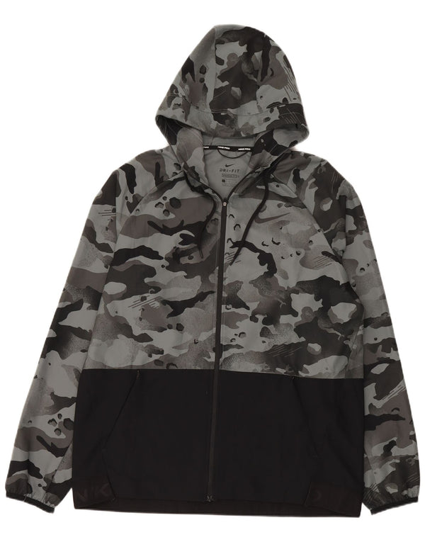 Nike Mens Dri Fit Hooded Tracksuit Top Jacket Large Grey Camouflage