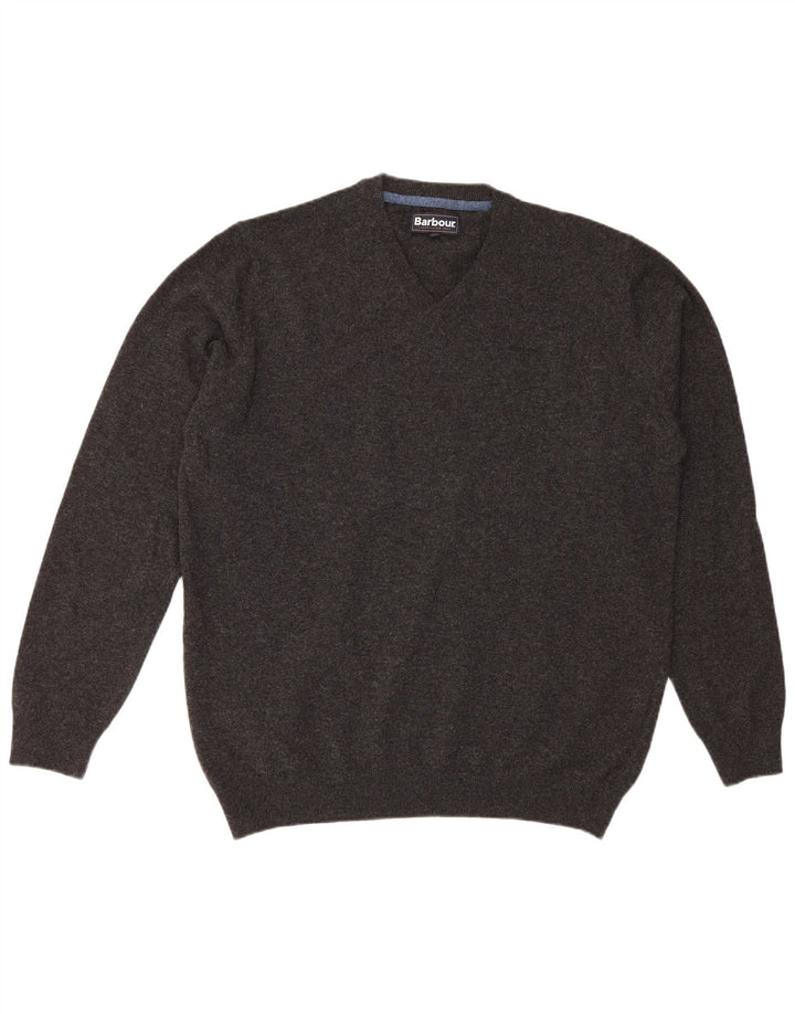 Męski sweter Barbour z dekoltem w kształcie litery V, 2XL, szara wełna