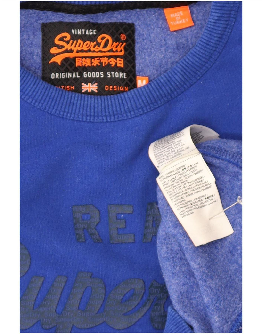 Męski sweter z grafiką Superdry, średnioniebieski, bawełniany