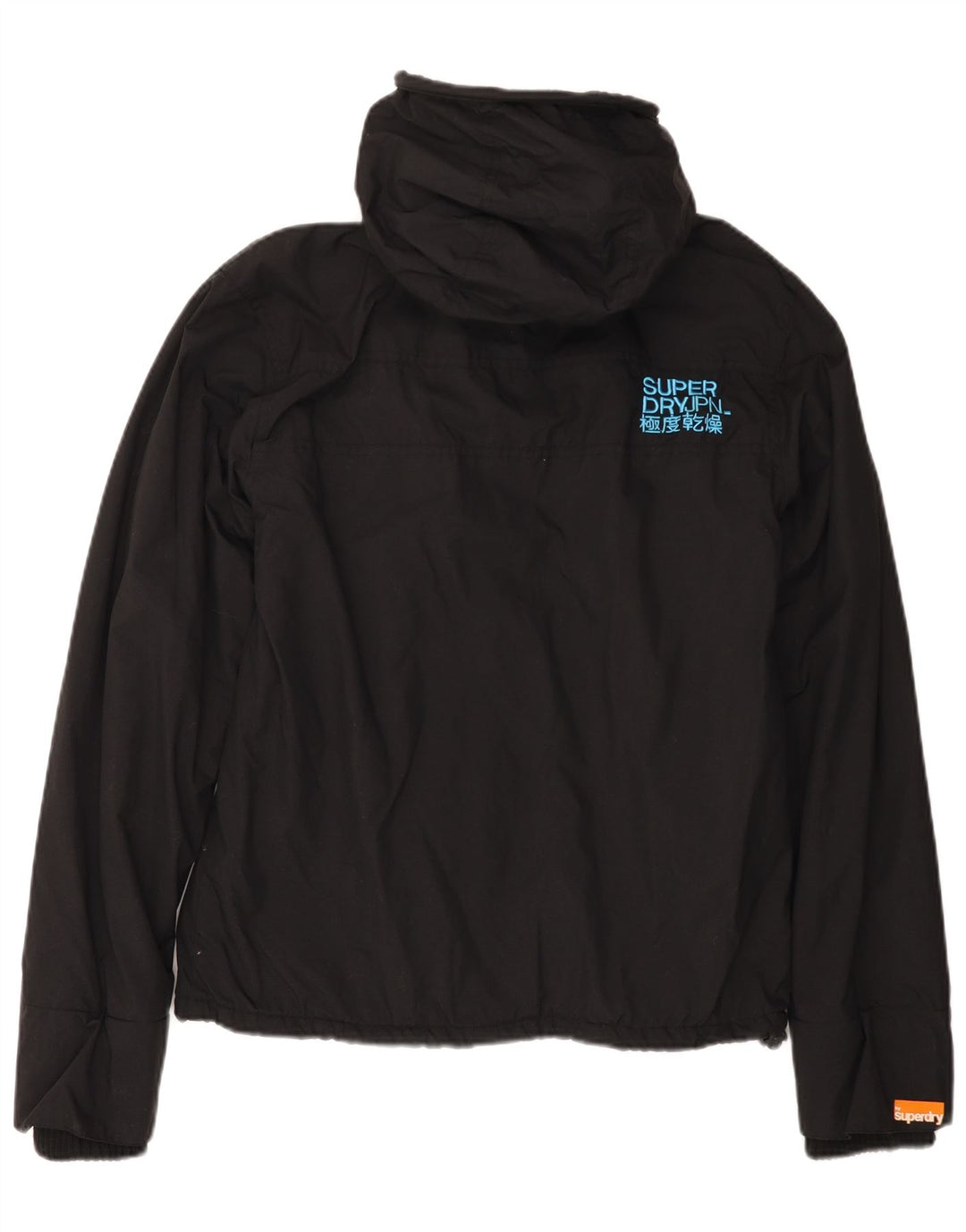 Damska kurtka wiatrówka z kapturem SUPERDRY UK 16, duża, czarna nylonowa
