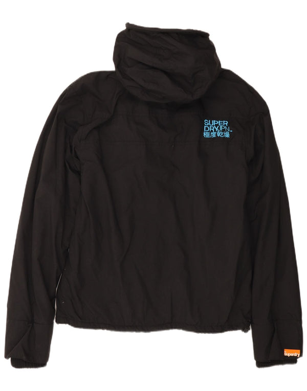 Damska kurtka wiatrówka z kapturem SUPERDRY UK 16, duża, czarna nylonowa