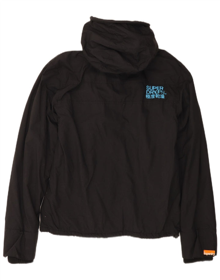 Damska kurtka wiatrówka z kapturem SUPERDRY UK 16, duża, czarna nylonowa