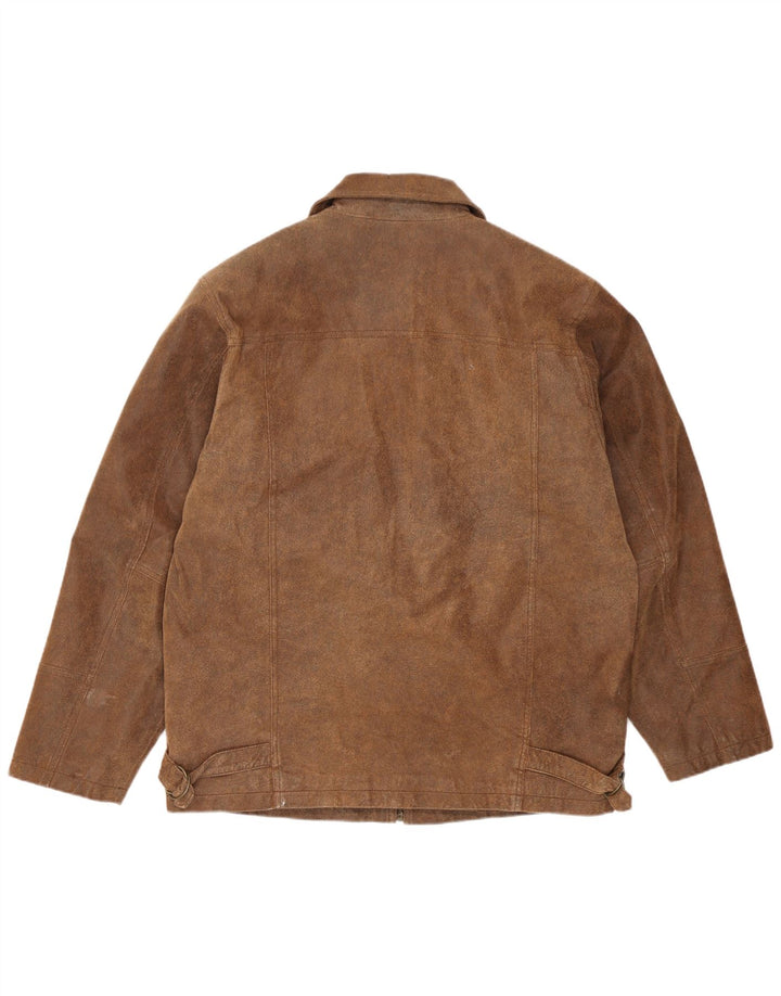 Męska kurtka skórzana w stylu vintage UK 38 Średnia brązowa skóra