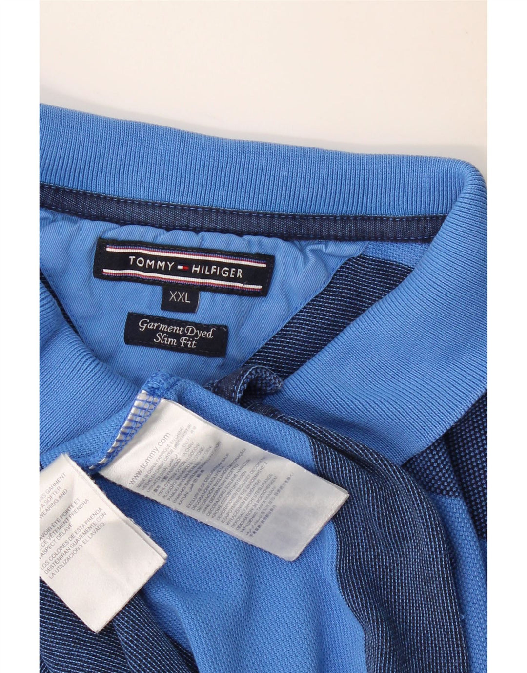 Męska koszulka polo Slim Fit TOMMY HILFIGER Garment Dyed 2XL w niebieskie paski