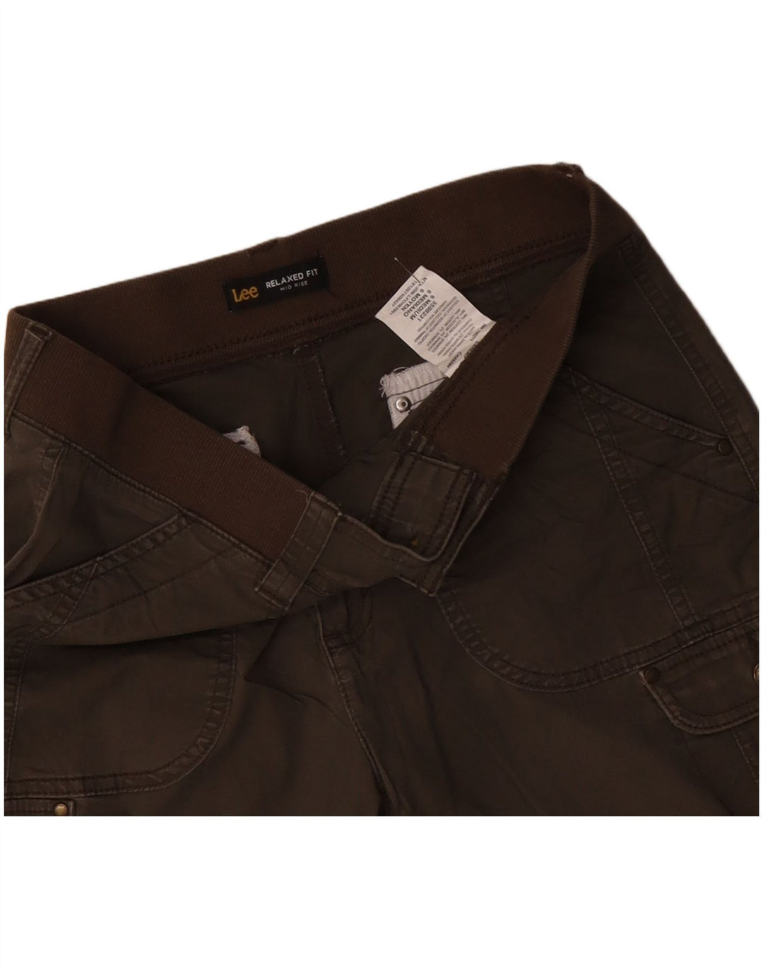 Damskie szorty cargo o średnim stanie i luźnym kroju LEE US 6 Medium W30, bawełna khaki