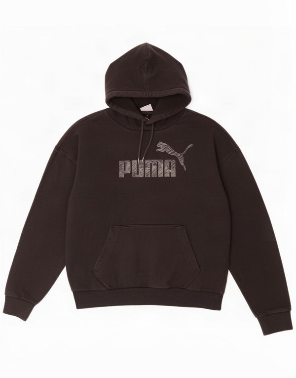 Puma Womens Graphic Oversized Hoodie Jumper UK 10 Small Black Cotton