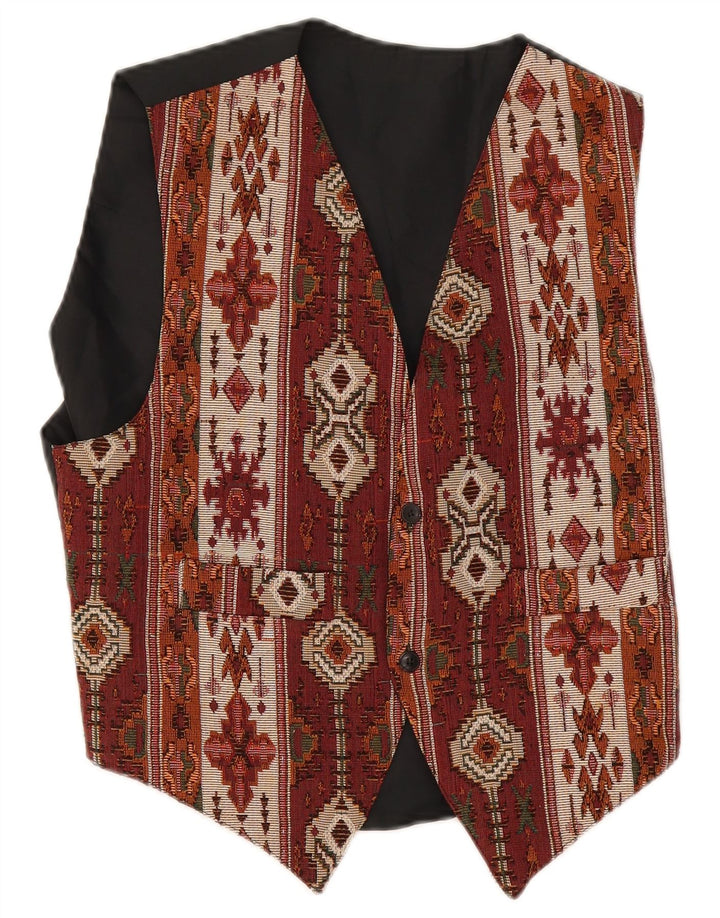 Kamizelka męska w stylu vintage, średnia, bordowa, geometryczna