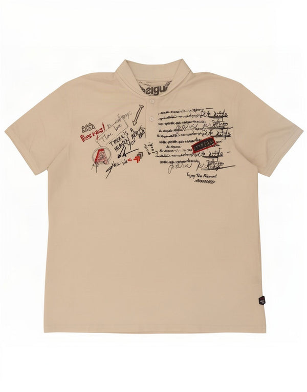 Męska koszulka polo Desigual z grafiką 2XL, biała, bawełniana