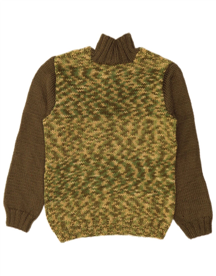 Vintage damski sweter zapinany na guziki, UK 14, średni khaki, blok kolorów