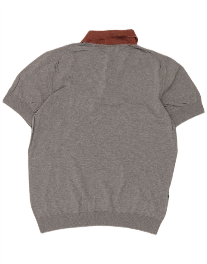 Męski sweter polo z krótkim rękawem Hugo Boss, średni szary Chevron
