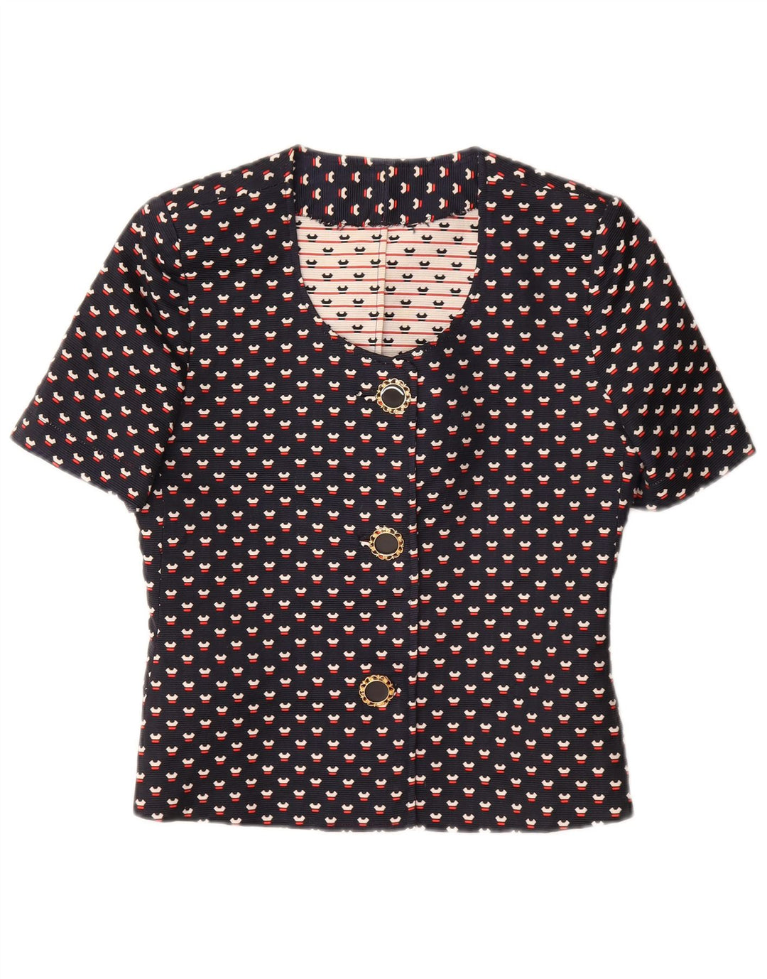 VINTAGE damski zestaw zapinany na 3 guziki i 2 części, UK 12, średni granatowy w cętki