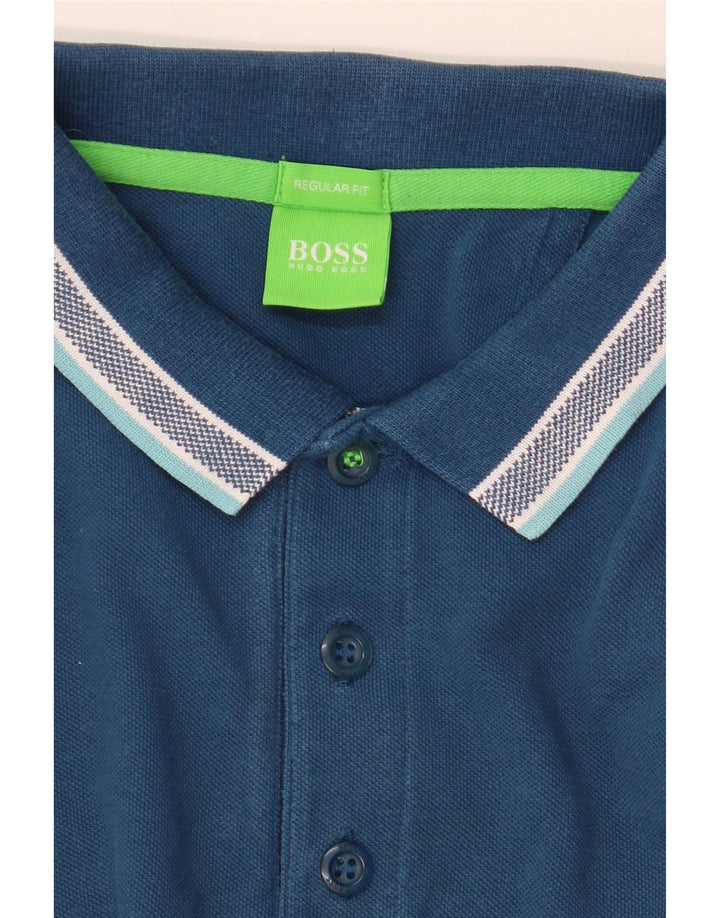 Męska koszulka polo z długim rękawem i regularnym krojem HUGO BOSS, mała niebieska