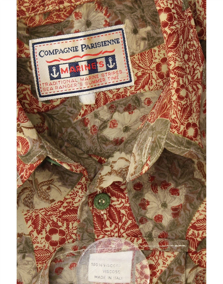 COMPAGNIE Męska koszula z krótkim rękawem, duża, khaki, wiskoza w kwiaty